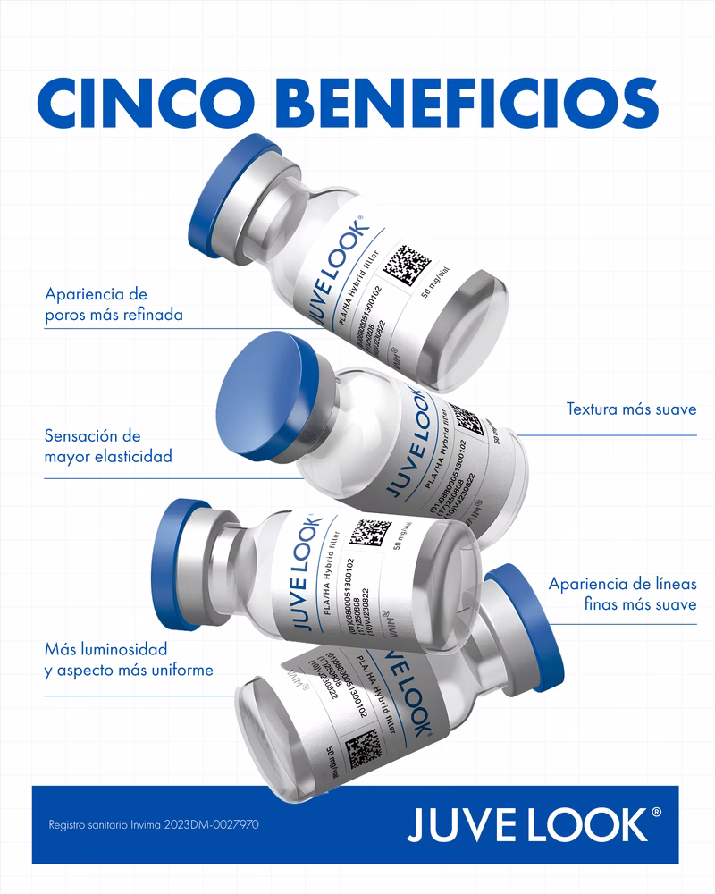 Juvelook five skin benefits Colombia — pores texture elasticity luminosity
