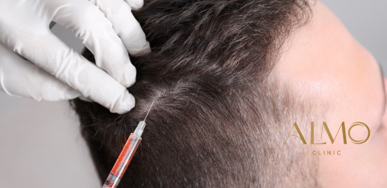 Hair PRP process: blood draw, centrifugation and separation of platelet-rich plasma at ALMO Clinic Bogotá Centrifugation of blood sample to separate platelet-rich plasma for hair regeneration