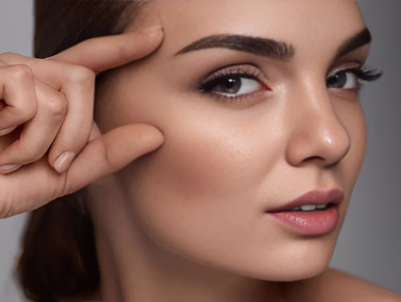 Patient assessing facial firmness before a Liftera HIFU treatment